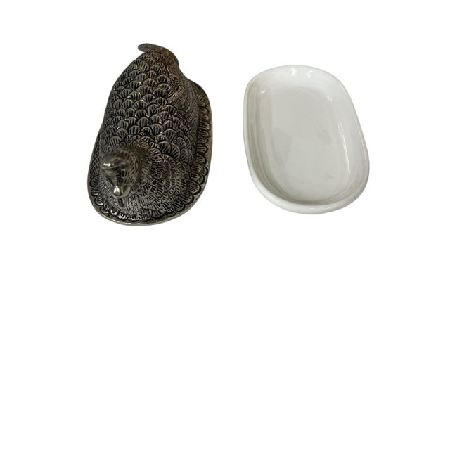 Godinger Pheasant Silverplate and Ceramic Butter Dish For Sale - Image 6 of 7