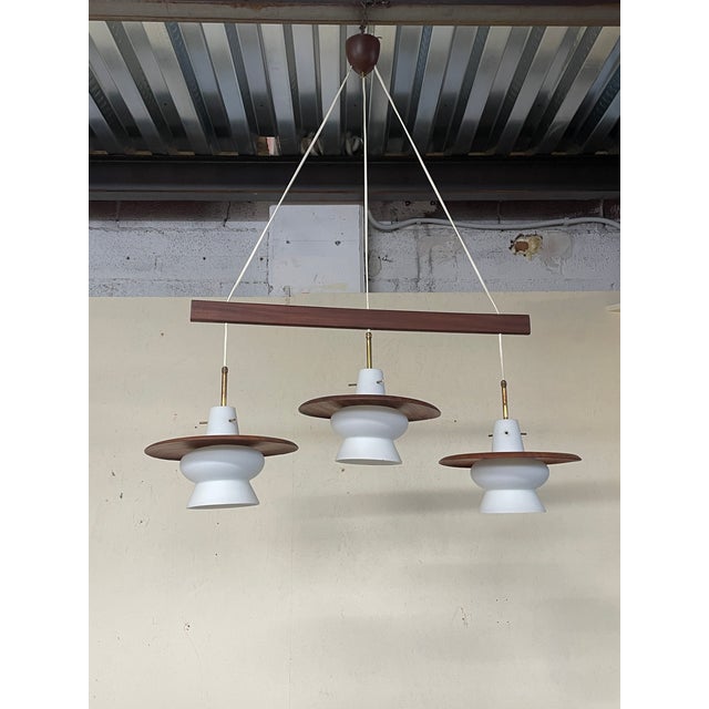 3-Light Pendant Lamp in Teak and Opal Glass, 1960s For Sale - Image 12 of 14