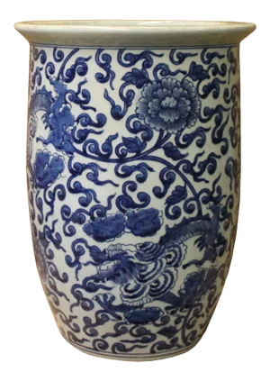 Chinese Blue White Double Dragons Scroll Pattern Tall Porcelain Pot