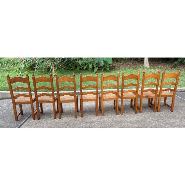 Vintage French Country Ladder Back Dining Chairs With Rush Seats - Set of 8 For Sale In Dallas - Image 6 of 9