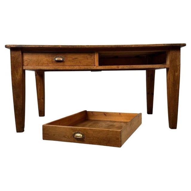 Large 19th Century Antique English Pine Farmhouse Writing Table For Sale - Image 4 of 12