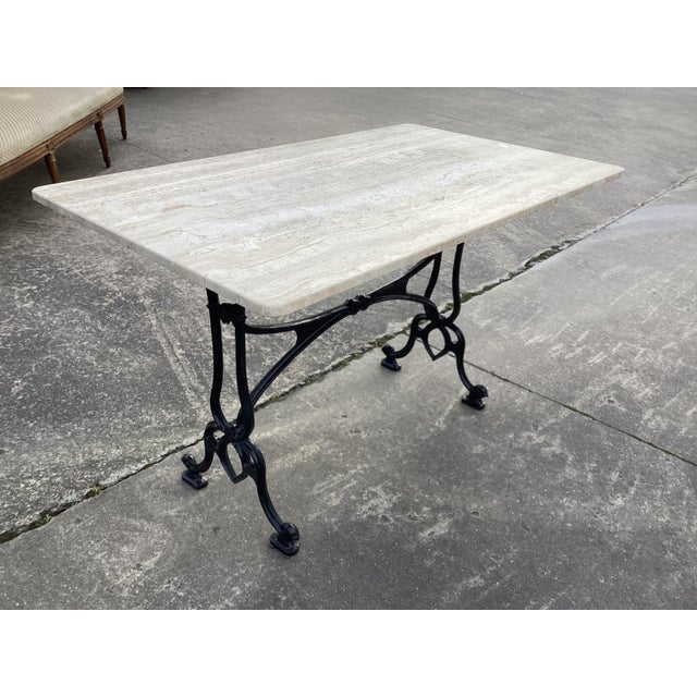 Classic French Wrought Iron & Stone Bistro Table For Sale - Image 4 of 10
