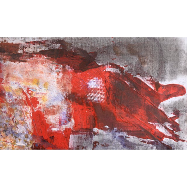 Red Splatters on Grey Field - Abstract Expressionist in Acrylic on Linen by D Whalen For Sale - Image 9 of 10