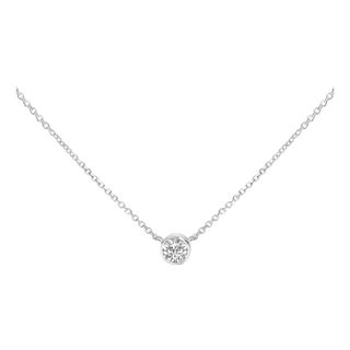 14K White Gold 1.00 Cttw Bezel Set Round Lab-Grown Diamond Solitaire 18" Pendant Necklace (F-G Color, VS1-VS2 Clarity) For Sale