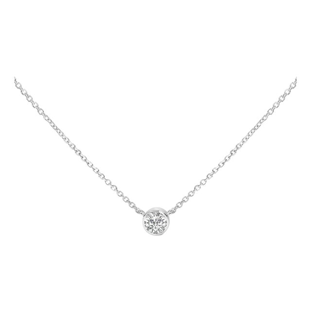 14K White Gold 1.00 Cttw Bezel Set Round Lab-Grown Diamond Solitaire 18" Pendant Necklace (F-G Color, VS1-VS2 Clarity) For Sale