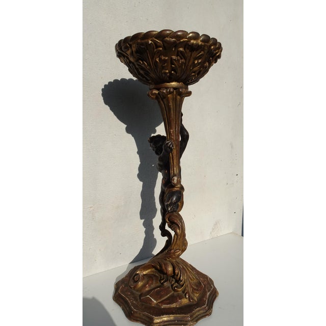 Baroque Antique Italian Carved and Gilded Wooden Plant Stand with Putti, 1890s For Sale - Image 3 of 18