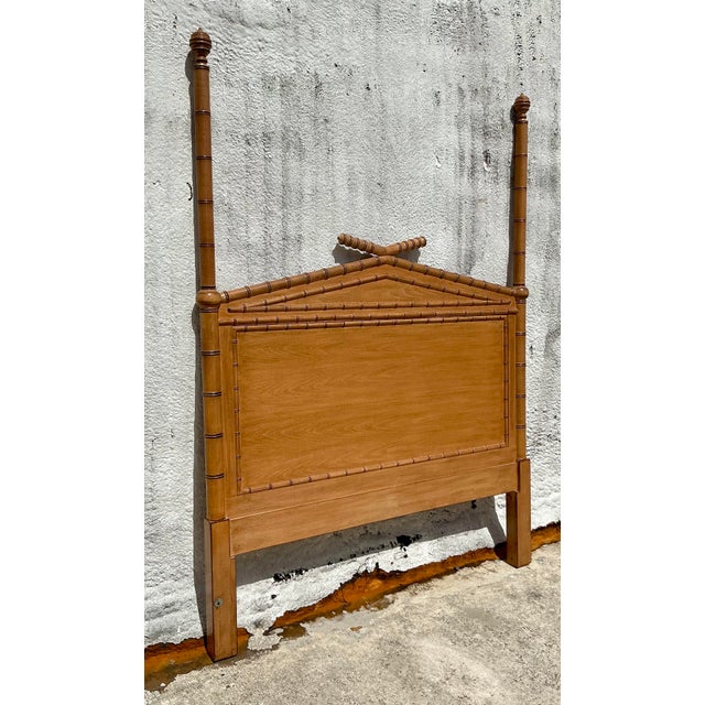 Late 20th Century Vintage Regency Carved Bamboo Queen Headboard For Sale - Image 5 of 7