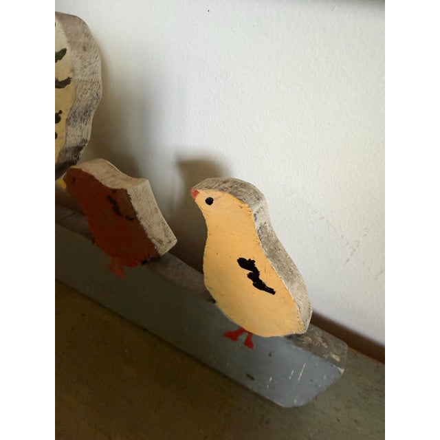 A hand carved wood and polychrome painted American folk-art large whimsical hen and chicks decorative object, to be hung...