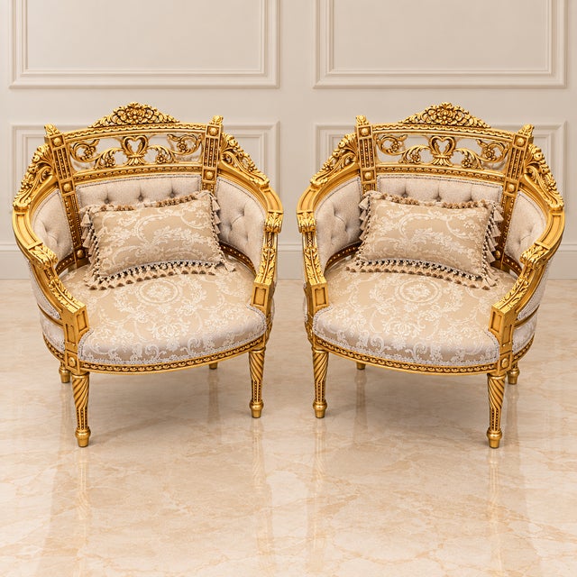 Add a refined European touch to your interior with this French-inspired armchair, featuring an elegant beige damask...