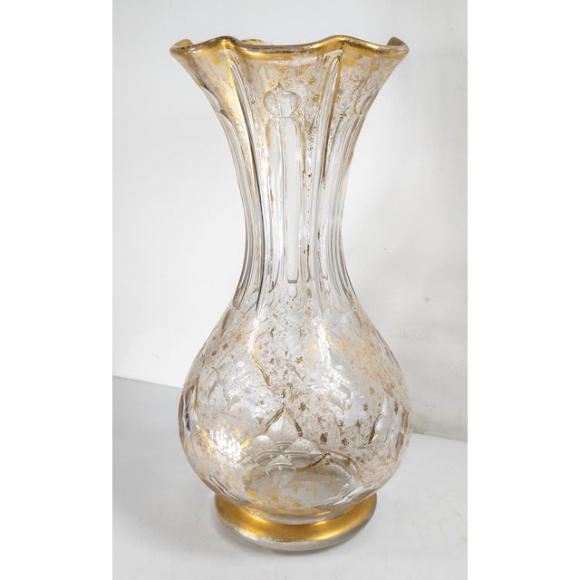 Shabby Chic 19th Century French or Bohemian Cut Glass Crystal Vase With Gilding For Sale - Image 3 of 15