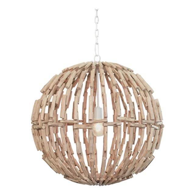 Matthew Izzo Home Cade Eucalyptus Wood Sphere Pendant Light For Sale