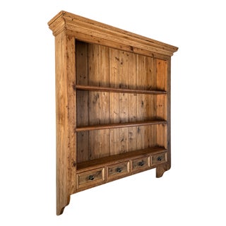 1990s Rustic Pine Wall-Mounted Farmhouse Hutch With Drawers & Shelving For Sale