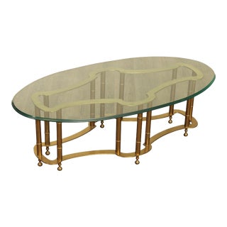 Mastercraft Hollywood Regency Brass Glass Top Racetrack Coffee Table For Sale