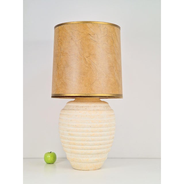Vintage Organic Ribbed Plaster Table Lamp, 1970s For Sale - Image 4 of 9