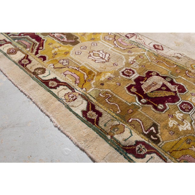 Textile Antique Mid 1800s Allover Botanical Figurative Tan Burgundy Mustard Hand Knotted Wool Low Pile Rug 13’11“ X 15’1“ For Sale - Image 7 of 11