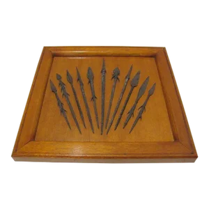 Late 19th Century Hand Forged Wrought Iron Arrow Points on Wood Mounted Frame