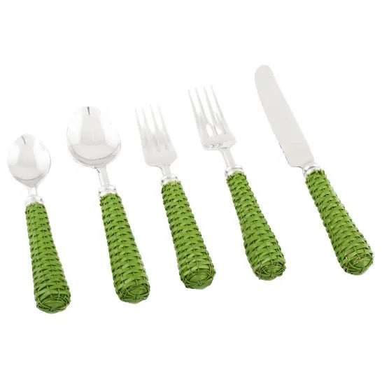 Coastal Green Wicker Flatware, Five-Piece Set For Sale - Image 3 of 3