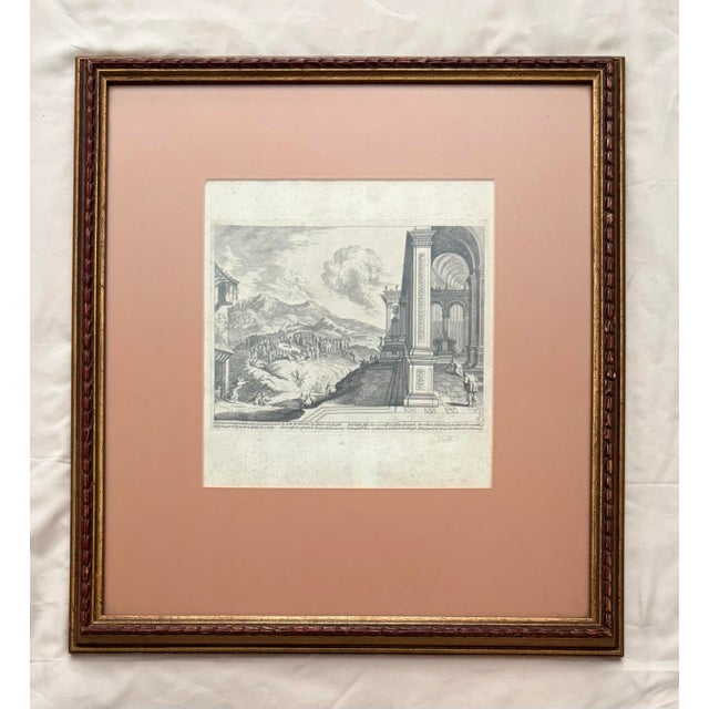 Rare Original 1687 Biblical Scene Copper Plate Engraving With Classical Architecture For Sale - Image 9 of 9