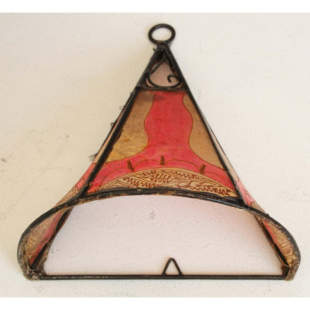 Handcrafted Moroccan Tribal Art Wall Sconce, Hide & Iron, 1980s Design For Sale In Palm Springs - Image 6 of 8