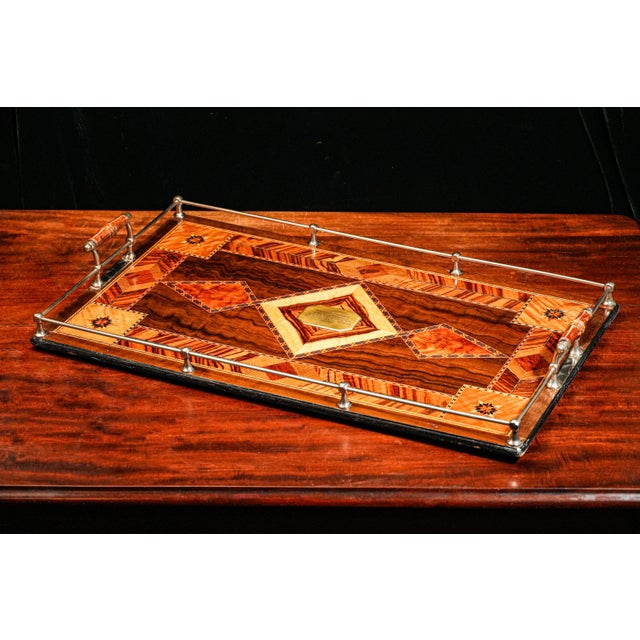Exceptional High Quality Antique Marquetry Inlaid Wood World War I Militaria Presentation Serving Tray Barware Home Decor For Sale - Image 4 of 15