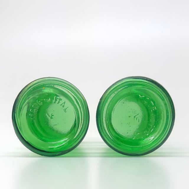 Glass Vintage Curvaceous Green Glass Vases, Made in Italy - A Pair For Sale - Image 7 of 7