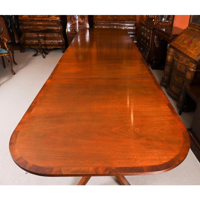 Vintage Regency Revival Triple Pillar Dining Table For Sale - Image 12 of 18