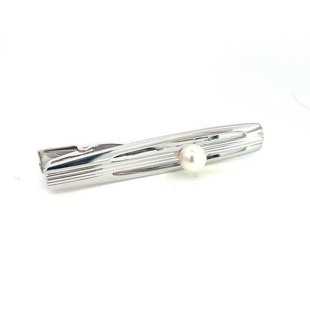Metal 1990s Mikimoto Estate Tie Bar Sterling Silver 6.35 mm For Sale - Image 7 of 7