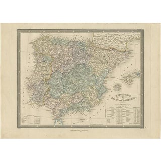 Antique Map of the Kingdoms of Spain and Portugal by Wyld 1845 For Sale