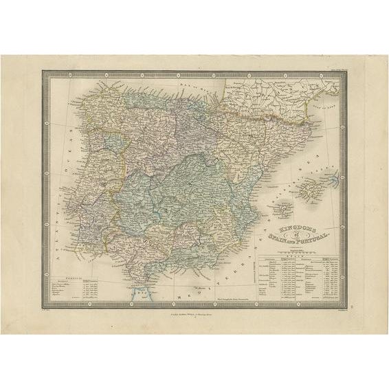 Antique Map of the Kingdoms of Spain and Portugal by Wyld 1845 For Sale