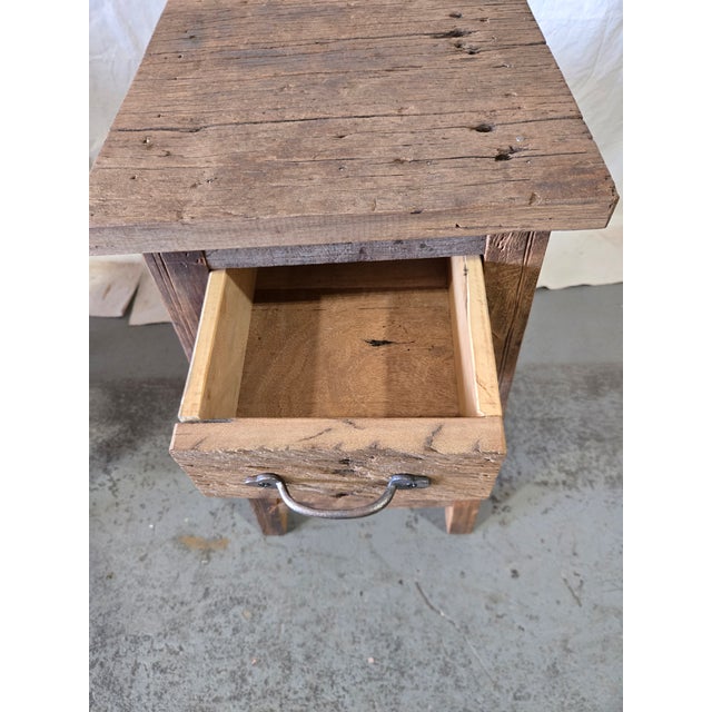 Wood Early 20th Century Handcrafted Reclaimed Teak Rustic Side Table With Drawer For Sale - Image 7 of 9