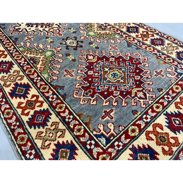 Gray, Cream and Red Kazak Wool Runner Rug, 2'9" X 6'4" For Sale - Image 6 of 15