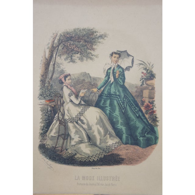 2 Antique La Mode Illustree Fashion Etching Prints Leroy Paris France 11" For Sale - Image 4 of 12