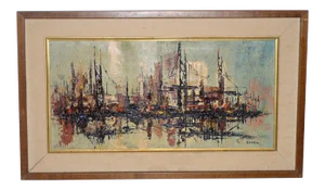 Mid Century Modern Abstract Cityscape by Garcia C.1950s