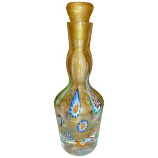 Vintage Murano Fratelli Toso Decanter Bottle With Gold Aventurines and Murrines, 1950's For Sale