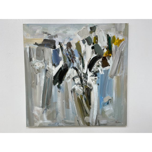 A bold and expressive original oil painting on canvas depicting an abstract floral arrangement with rich brushwork and...