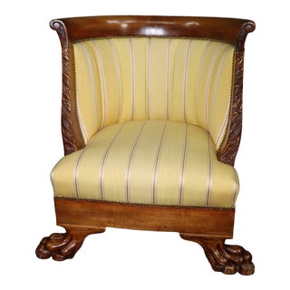 American Empire Acanthus Carved Mahogany Club Chair For Sale