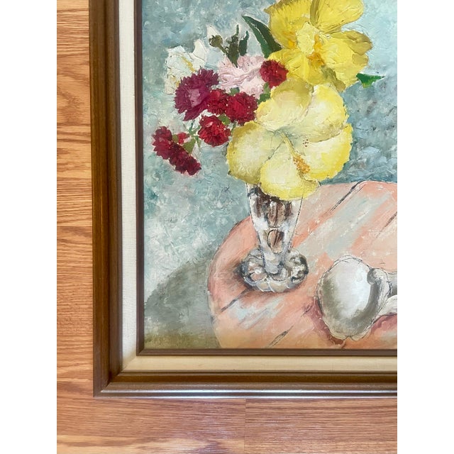 1950s "Yellow Hibiscus" Still Life Framed Oil Painting by Ruth Erb Hoffman, c.1956 For Sale - Image 5 of 11