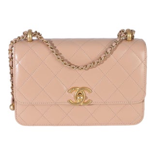 Beige Quilted Calfskin Mini Perfect Fit Flap Bag For Sale