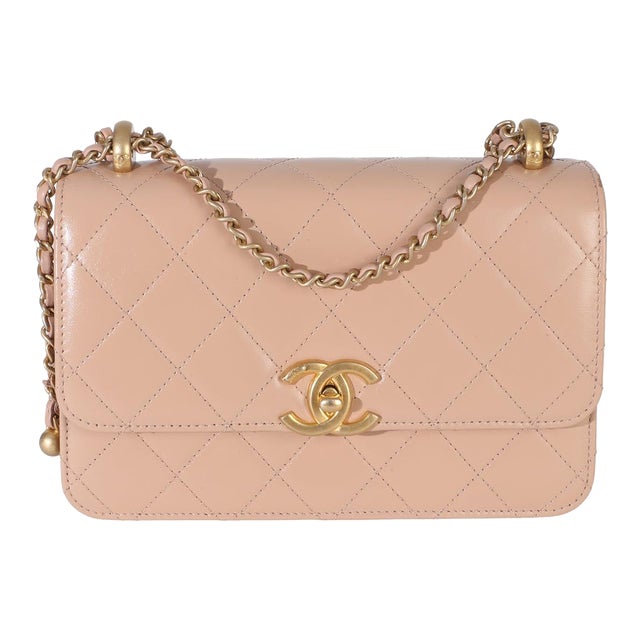 Beige Quilted Calfskin Mini Perfect Fit Flap Bag For Sale