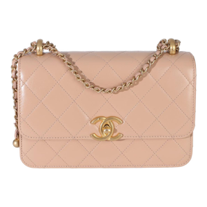 Beige Quilted Calfskin Mini Perfect Fit Flap Bag