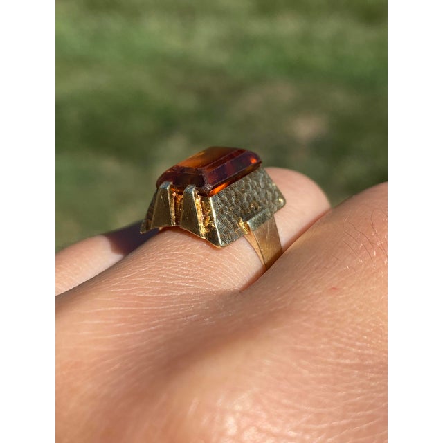 Contemporary The Whitsett: Ladies Mid Century Citrine Cocktail Ring in 14K Yellow Gold For Sale - Image 3 of 11