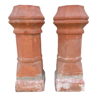 Early 20th Century Tall Terracotta Chimney Pots- A Pair For Sale