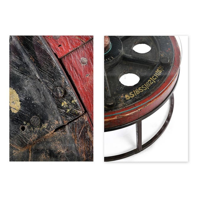 Vintage Wooden Coffee Table with Glass Top and Iron Legs For Sale - Image 4 of 6