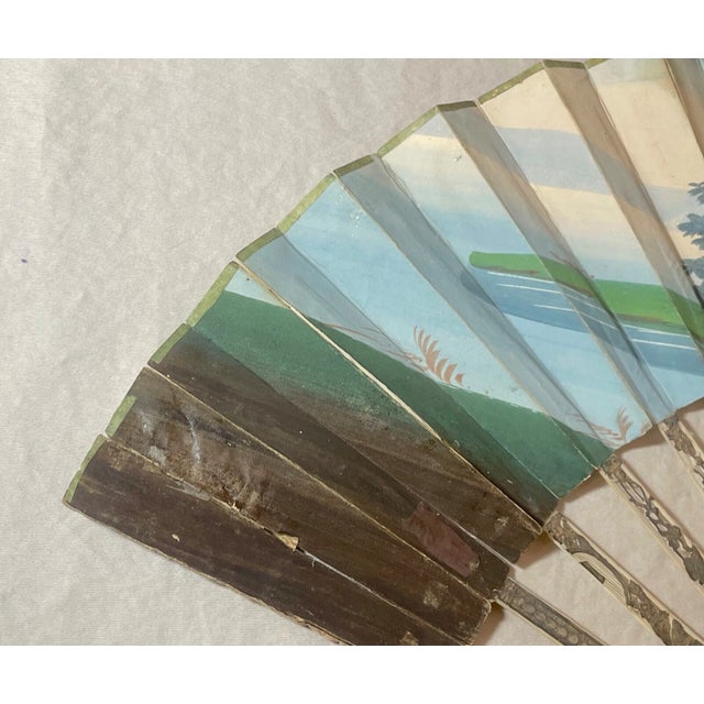 Antique 19th Century French Hand Painted Figural Sterling Gold Pocket Hand Fan For Sale - Image 17 of 18
