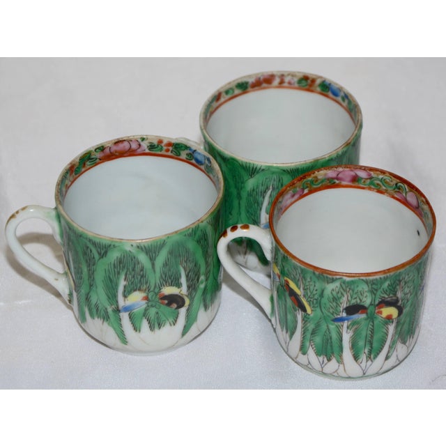 Late 19th Century Famille Verte Set of Porcelain Cabbage and Butterfly Pattern Cups and Plates For Sale - Image 5 of 11