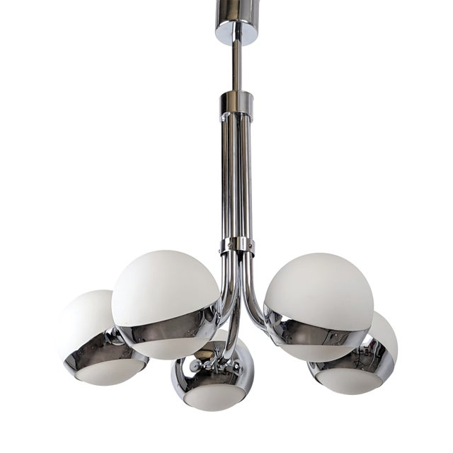 Chrome Chandelier with Crystal Spheres from Stilnovo, Italy, 1960s For Sale