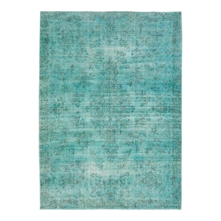 Allove Designed Antique Wool Rug Overdyed in Turquoise Color For Sale
