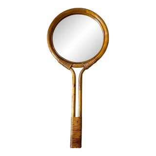 Large Vintage Bent Bamboo Hand or Wall Mirror, 1970s For Sale