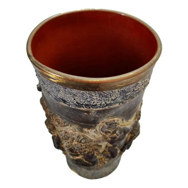 Metal Sculptural Vase or Umbrella Stand with High Relief in Wood and Chalk, 1940s For Sale - Image 7 of 9