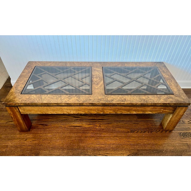 Mid-Century Modern Vintage 1970’s Gordon's Fine Furniture Burlwood Smoked Glass Coffee, End and Accent Table Set For Sale - Image 3 of 11
